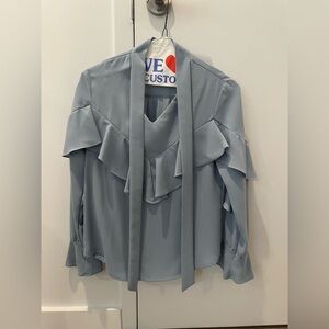 Blue Vintage Style Ruffle Blouse Size XS